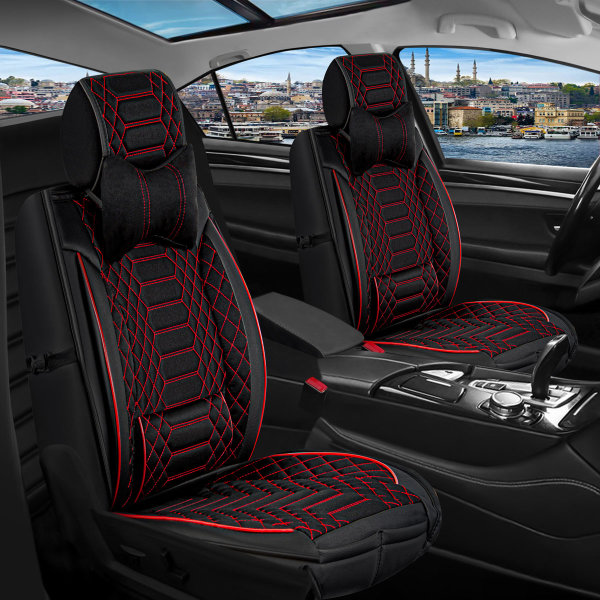 Front seat covers suitable for Dodge Caliber Construction year 2006-2012 in color Black/Red Set of 2 Check Mix