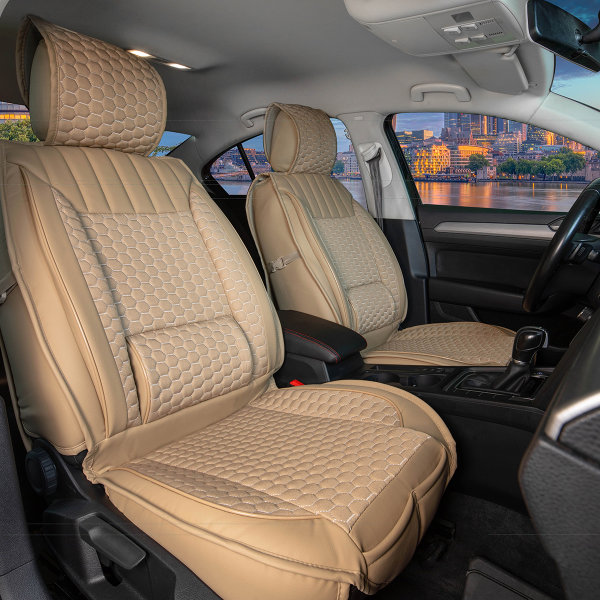 Front seat covers suitable for Mercedes B-Klass from year of construction 2005 in color Beige Set of 2 Honeycomb design