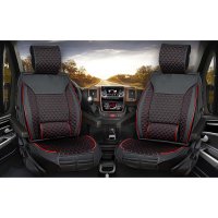 Seat covers suitable for Fiat Ducato Camper Caravan from year of construction 2006 in color Black/Red Set of 2