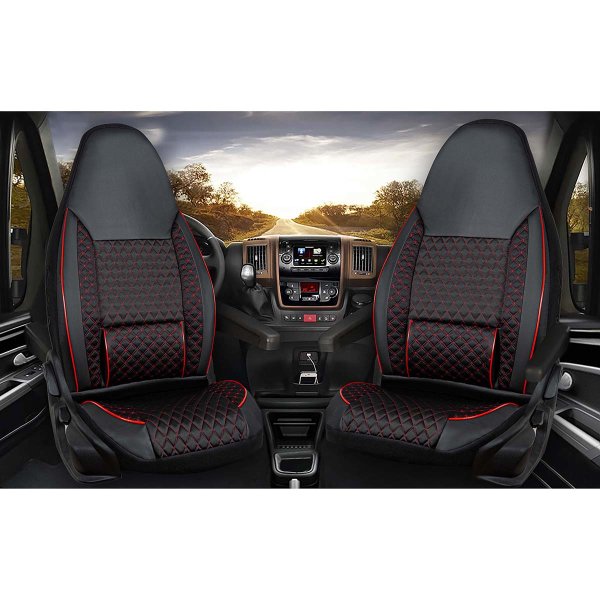 Front seat covers suitable for P&ouml;ssl Camper Caravan in color Black/Red Set of 2 Pilot design
