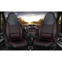 Front seat covers suitable for Ford Custom Camper Caravan in color Black/Red Set of 2 Pilot design