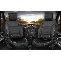 Seat covers suitable for Renault Trafic Camper Caravan in color Black/White Set of 2
