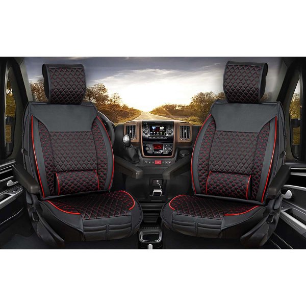 Seat covers suitable for Nissan NV300 Camper Caravan in color Black/Red Set of 2