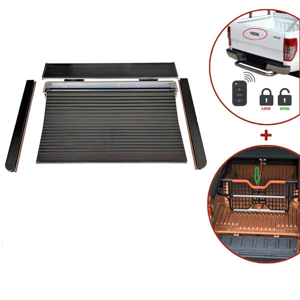 Tonneau cover Toyota Hilux Extra Cap ab 2015 Black Set with partition wall and central locking system