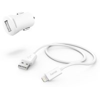 Hama Car charger USB Adapter 12W/2.4A mit 1M cable white LED