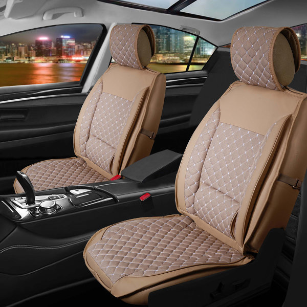 Front seat covers suitable for Audi Q3 from 2011 in color beige Set of 2 Check design