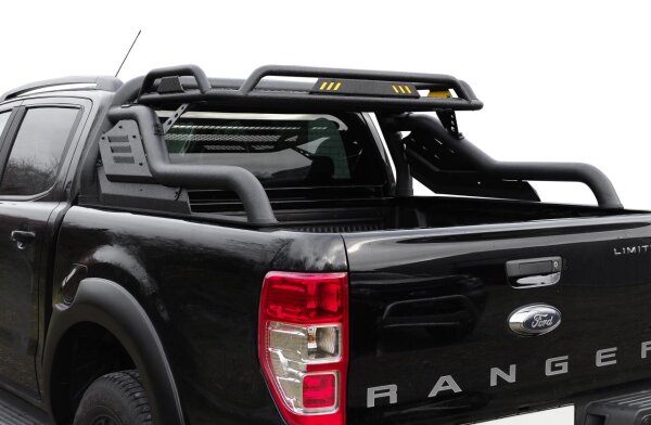 Roll bar Black Stealth 76 mm with luggage basket fitting Ford Ranger Raptor 2019-2022