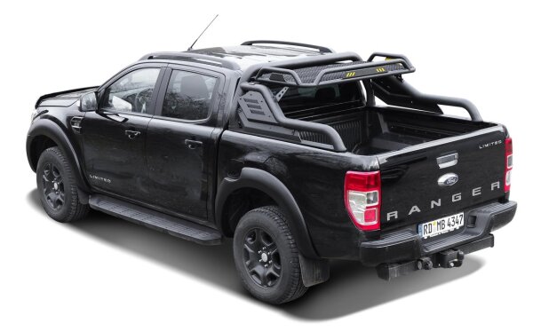 &Uuml;berrollb&uuml;gel Black Stealth 76 mm mit Gep&auml;ckkorb passend f&uuml;r Ford Ranger 2016-2022