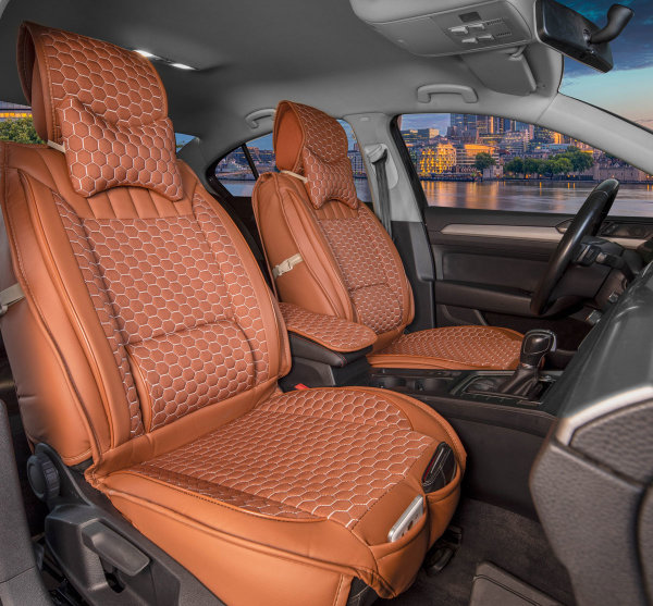 Sitzbez&uuml;ge passend f&uuml;r Volvo XC60 ab 2017 in Zimt 2er Set Wabendesign