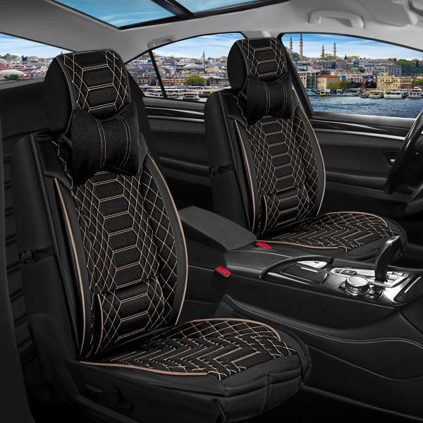 Front seat covers suitable for Mercedes Benz GLA from 2013 in color Black Beige Set of 2 Checkered mix